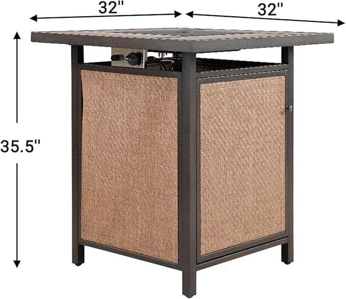 Grand patio Patio Swivel Bar Set, 26" Counter Height Swivel Chairs Set of 5 with Fire Pit Table 60,000 BTU Heat Output for Patio, Deck, Balcony (Beige)