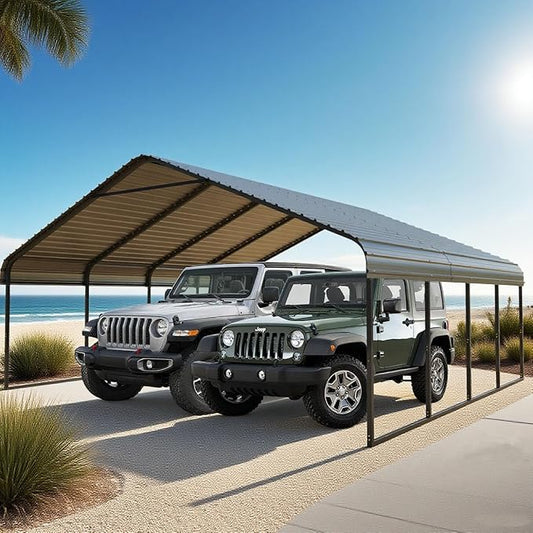 20x20 FT Carport Canopy Heavy Duty RV Metal Carports Kits for Garage,Aluminum Car Ports with Steel Shelter Frame Cover for 2 Car or Boats