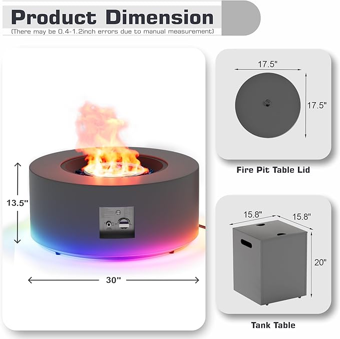 Outdoor Fire Pit Table Propane Gas Fire pits & Outdoor Fireplaces 30'' Round Firepit Table, 50,000 BTU Fire Table for Patio Set, Dark Grey
