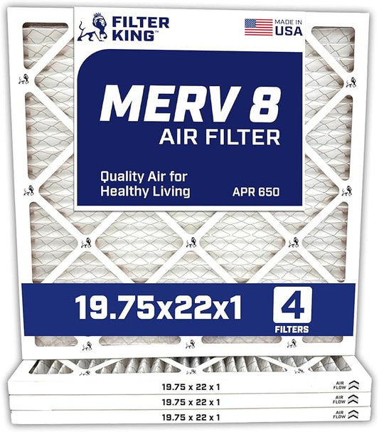 Filter King Air Filters 19.75x22x1 | 4-PACK | MERV 8 HVAC Pleated AC Furnace Filters | Air Purifier | Replacement Filters for Clean, Healthy & Fresh Environment | MADE IN USA