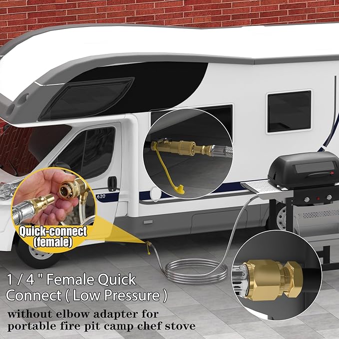 36 FT Quick Connect Propane Hose for RV to Gas Grill, RV Quick Connect with 1/4" Safety Shutoff Valve, LP Quick Disconnect Propane Hose with Elbow Adapter for Blackstone 17"/22" Griddle