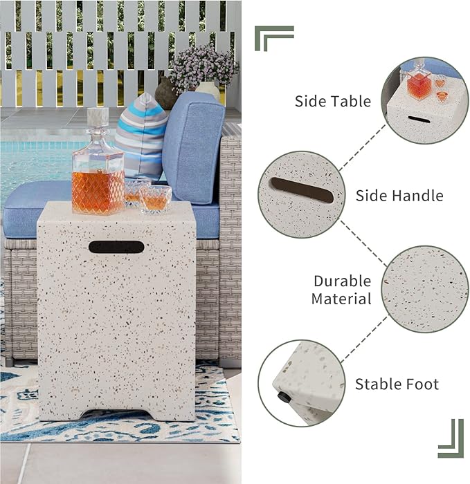 COSIEST 2-Piece Outdoor Propane Firepit Table Set w Tank Table, Certified, 40.5-inch Fire Table (50,000 BTU) w 16 inches Tank Cover Side Table 20lb for Garden,Pool,Backyard