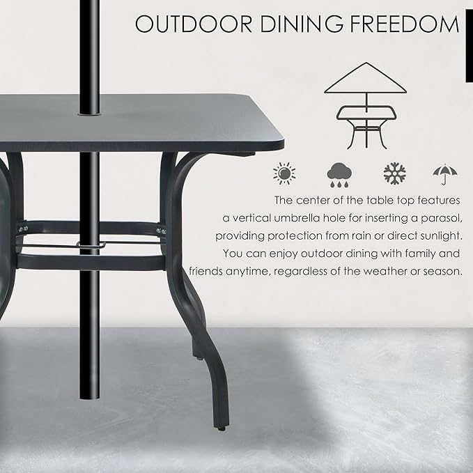 Kozyard Outdoor Patio Dining Table Woodgrain-Look Frame Powder Coated Table for 4, Square Patio Table with Umbrella Hole for Backyard Patio Dining (Gary) (35.4"x35.4")