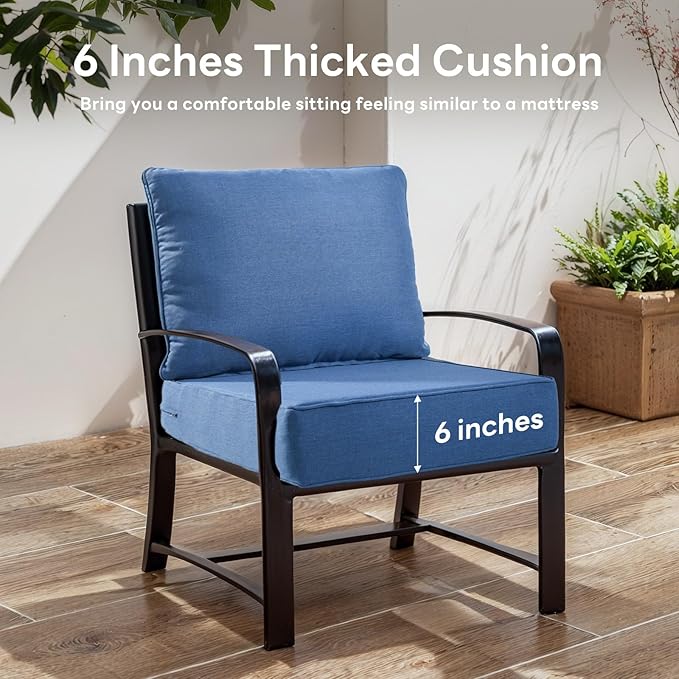 6" Thicker Outdoor Chair Cushion 6 Sets - 24" *24" *6" Waterproof Patio Furniture Cushions with Removable Cover, 28D High Density Sponge Filling Thicken Outdoor Patio Cushions - Blue