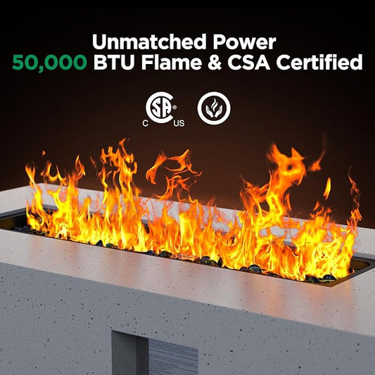 Ciays 42 Inch Propane Fire Pit, 50,000 BTU Outdoor Gas Fire Pit Table for Outside Patio with CSA Certification, Glass Rocks, Rectangular Heater for Backyard, with Waterproof Cover & Adjustable Legs