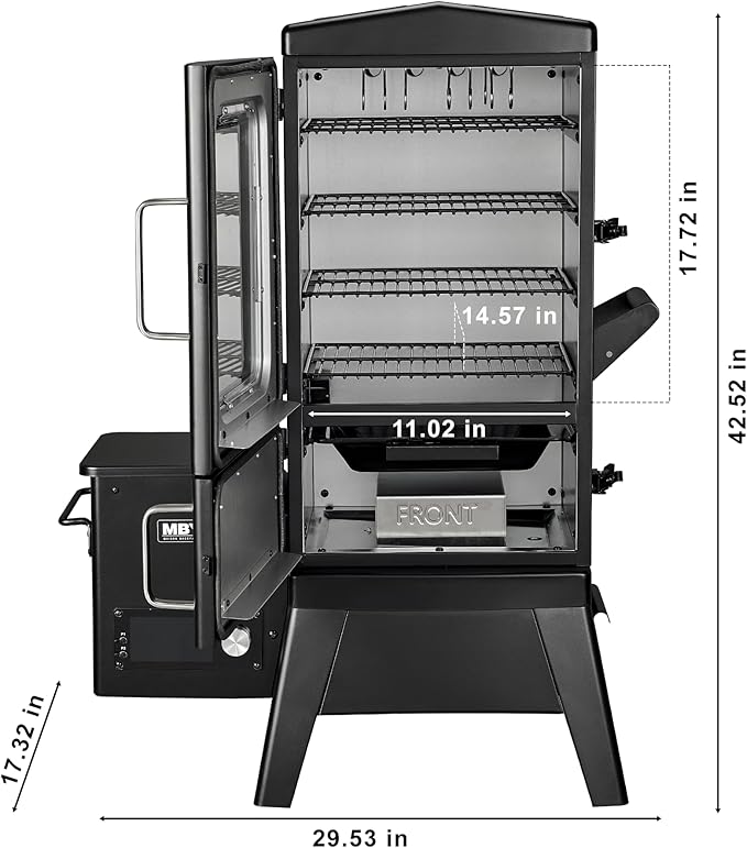 Wood Pellet Smoker with Rainproof Soft Cover, Vertical Electric Pellet Smoker Grill With Hook Meat Probe 616 Sq in Cooking Area LED Display Temperature Control, Pellet Blac