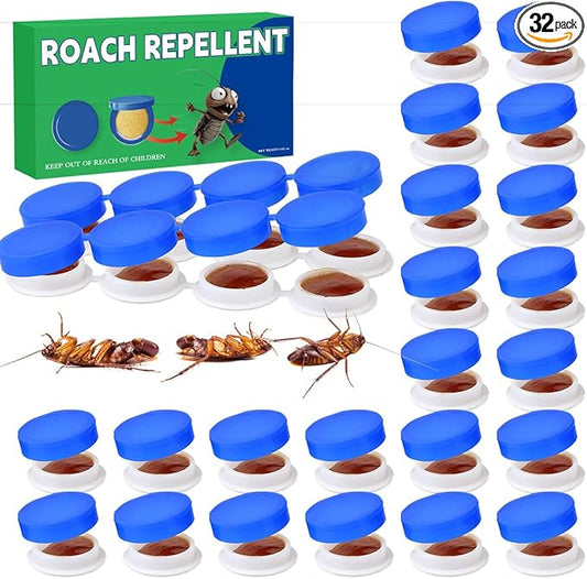 32PCS Roach Bait & Killer, Roach Repellent and Gel for Roach Nest Elimination of Indoor Infestations, Effective Solution for Small to Large Cockroaches, Easy to Use, Ideal for Hidden Areas