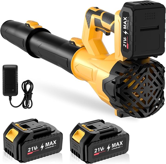Cordless Leaf Blower, Electric Leaf Blower with Battery & Charger – 2×4.0Ah Batteries, 6 Speed Modes, 21V Powerful Lightweight Handheld Blower for Lawn Care, Patio Cleaning, Car Drying, Dust