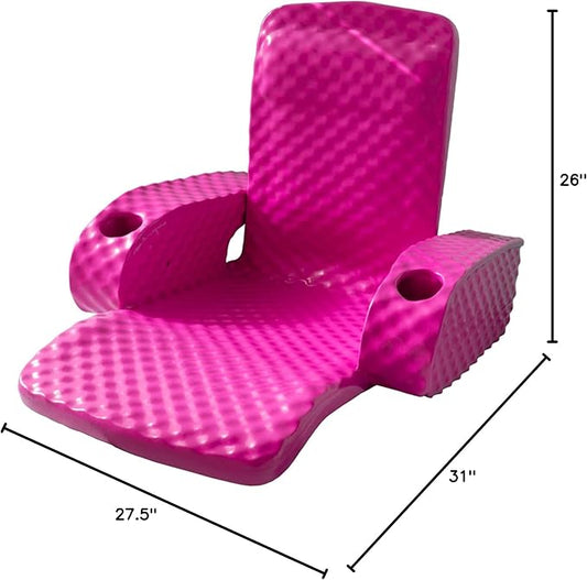 TRC Recreation Folding Baja Chair Foam Swimming Pool Float, Portable Super Soft Floating Lounger with 2 Cup Holders for Beach Essentials, Pink