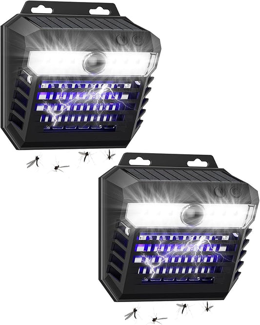 2-in-1 Solar Bug Zapper Outdoor Waterproof with Motion Sensor Light, Cordless Mosquito Zapper Outdoor with 3 Modes, Rechargeable Mosquito Killer Lamp for Patio (Black)