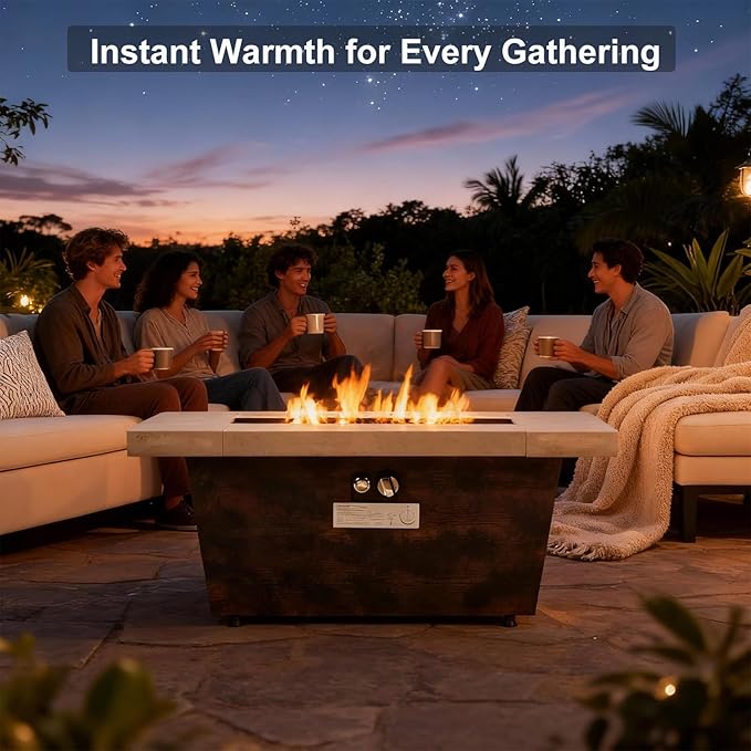 Propane Fire Pit Table, 42 Inch Firepits for Outside, Rectangle Gas Fire Pits for Outside Patio, Deck, Pool, 50000BTU, Tank Outside, Tank Not Included, Cement Grey