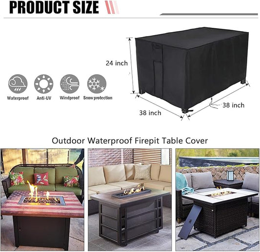 Fire Pit Cover Square 38 Inch,Propane Gas Fire Pit Table Cover,Outdoor Waterproof Firepit Table Cover - 38 X 38 X 24 Inch