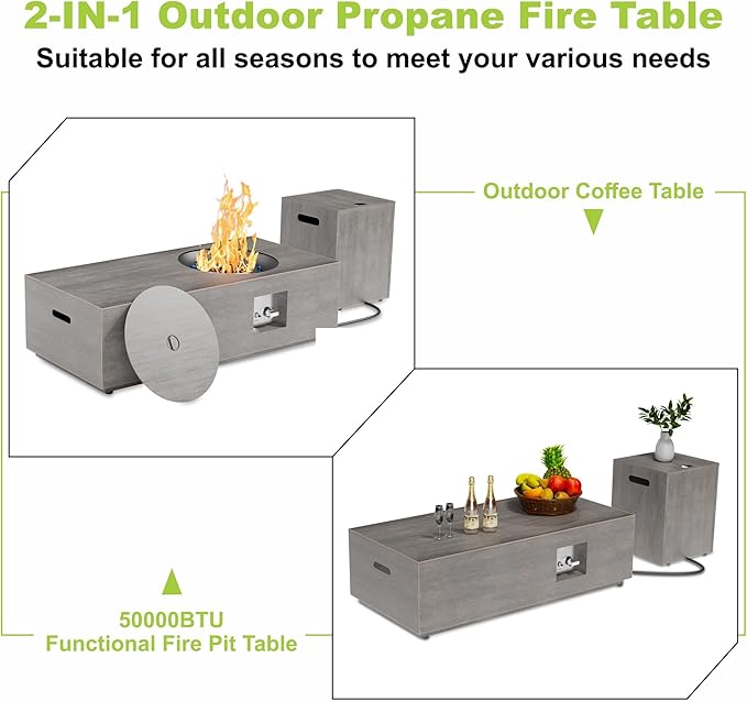 Outdoor Fire Pit Table Propane Gas Fire pits &Outdoor Fireplaces 48″ Rectangular Firepit Table, 50,000 BTU Fire Table for Patio Set, Sand