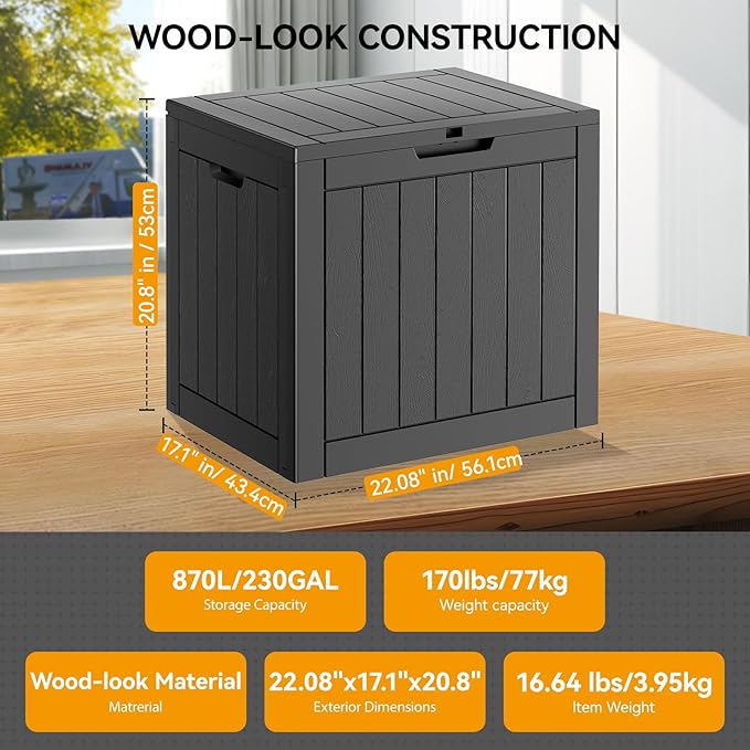 NUNU LAB 31 Gallon Outdoor Storage Box Waterproof, Outside Package Delivery Deck Boxes with Lockable Lid, Backyard Storage Bin For Garden Tools, Patio Cushions, Pool Accessories, Black
