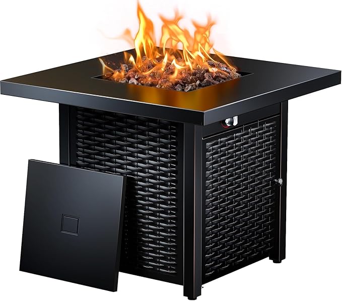 Ciays Propane Fire Pits 28 Inch Outdoor Gas Fire Pit, 50,000 BTU Steel Fire Table with Lid and Lava Rock, Add Warmth and Ambience to Gatherings and Parties On Patio Deck Garden Backyard