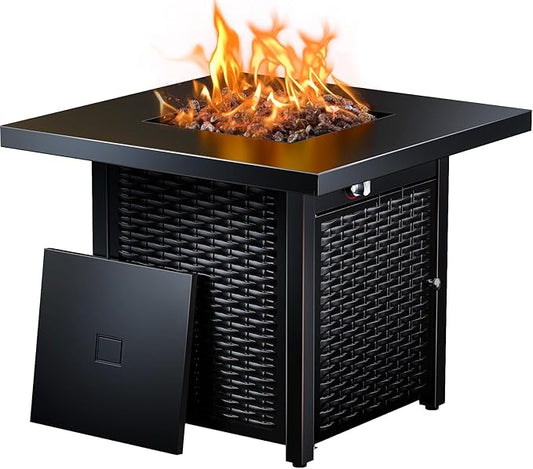 Ciays Propane Fire Pits 28 Inch Outdoor Gas Fire Pit, 50,000 BTU Steel Fire Table with Lid and Lava Rock, Add Warmth and Ambience to Gatherings and Parties On Patio Deck Garden Backyard