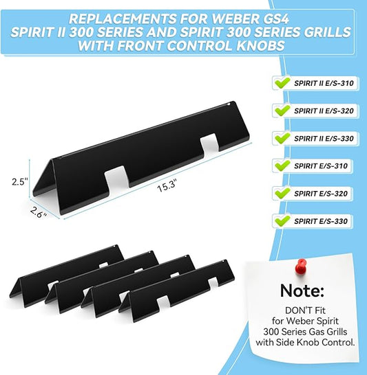 15.3" Flavorizer Bars Replacement for Weber Spirit 300 and GS4 Spirit II 300 Series E310 E320 E330 S310 S320 S330 with Front Control Knobs, Porcelain Enameled Steel Grill Heat Plates for 7636, 5 Pack
