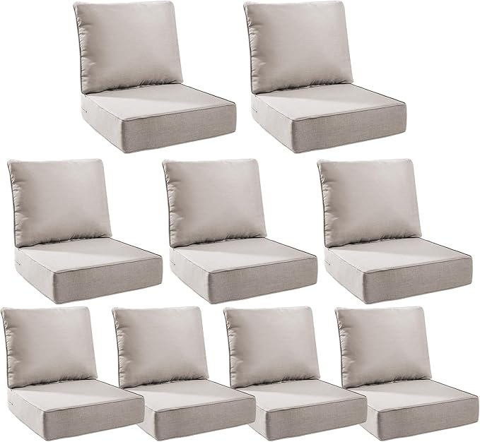 6" Thick Outdoor Cushions 24x24x6, 9-Set Deep Seat Patio Cushions with Removable Cover, Waterproof & Fade Resistant Replacement for Wicker Chair, Loveseat, Sofa - Beige
