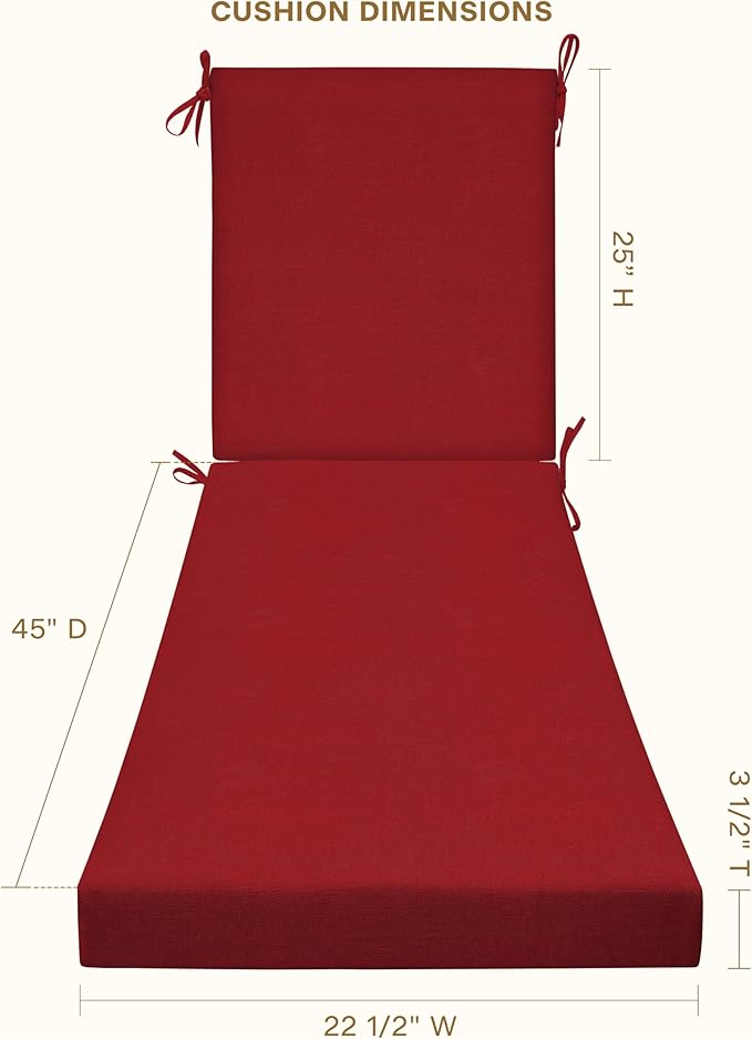 Honeycomb Outdoor Heritage Chaise, 22.5" W x 70" L, Textured Solid Imperial Red Chair Cushion for Patio Furniture