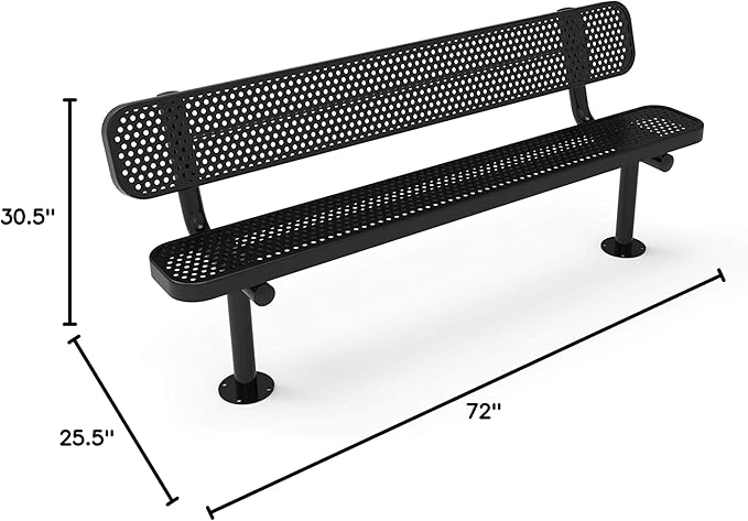 COATEDOUTDOORFURNITURE Coated Outdoor Furniture Heavy-Duty Outdoor Bench Thermoplastic Coated, Punched Steel, Commercial-Grade Seating, Made in America (Surface with Back, 6 Ft, Black)