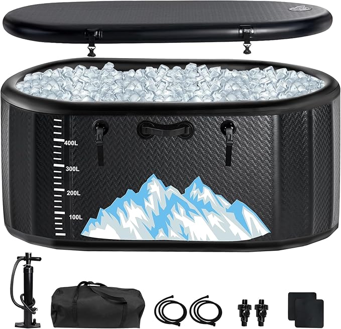 Cold Plunge Tub, 142 Gallon, 1 Horsepower, Heavy-Duty Ice Bath Tub for Athletes with Hot & Cold, Portable Inflatable Plunge Chiller with Water Treatment Kit, Immersion Therapy, WiFi (Black, Only Tub)
