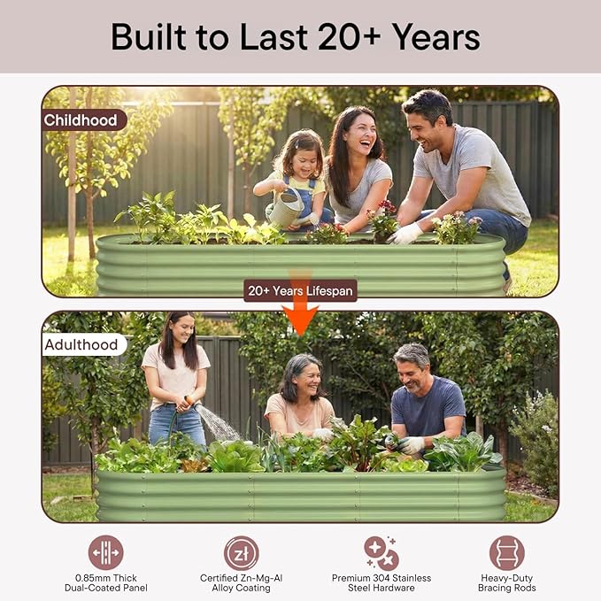 6x2x1.5 ft Galvanized Raised Garden Bed, 18" Tall Metal Raised Planters for Outdoor Plants, Vegetables, Herbs, Above Ground Raised Garden Bed Kit for Small Space Gardening - Moss Green