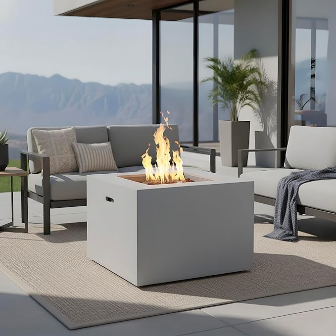 Kinger Home Loren 32-Inch Round Propane Fire Pit Table, Alloy Steel Outdoor Fire Pit with 50,000 BTUs, CSA Certified, Includes a Burner lid, Lava Rocks and Weatherproof Cover