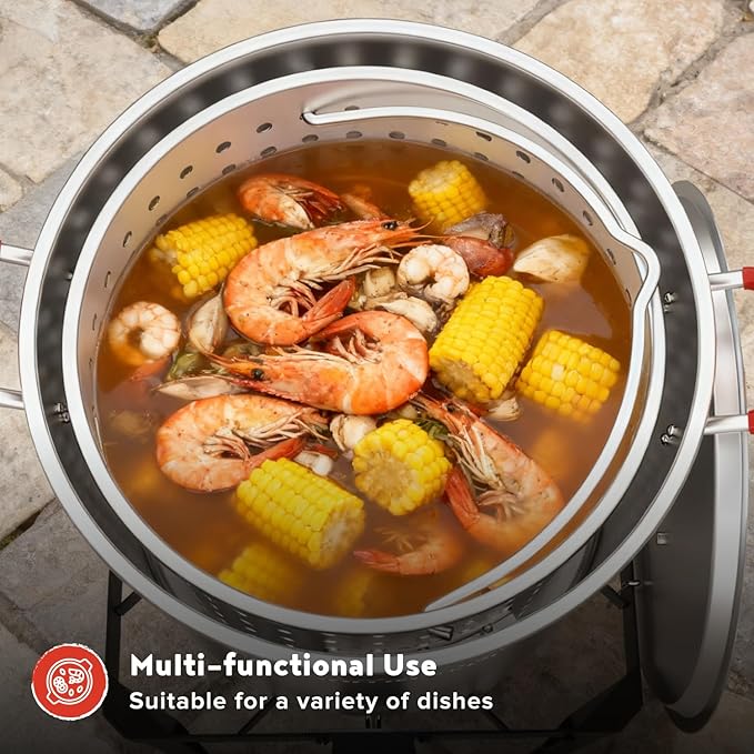 Megamaster Turkey Fryer Pot with Basket, 30 Qt Aluminum Seafood Boil Pot with Lid and Silicon Handles, Premium Turkey Deep Fryer for Outdoor Cooking - 630-13005