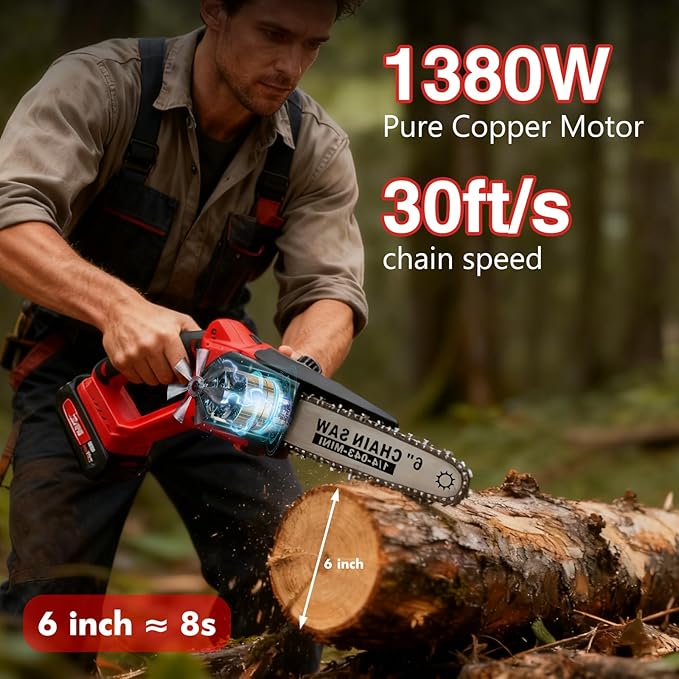ALSO GO Mini Chainsaw Cordless, 8 inch & 6 inch Electric Chain Saw with 2x2.0Ah Batteries, Handheld Chain Saw Battery Powered, for Trees Trimming Wood Cutting, Gardening Gifts for Men Dad Husband