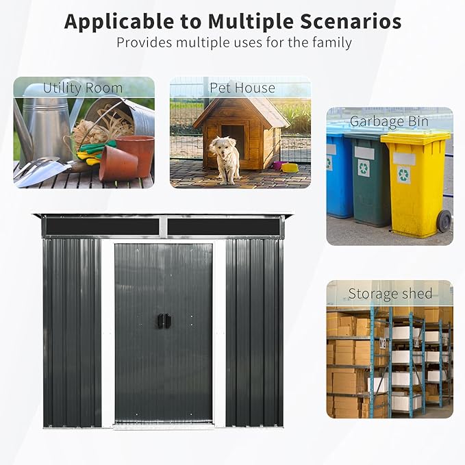 6X5 FT Outdoor Storage Shed, Waterproof Metal Garden Sheds with Lockable Door, Steel Tool Storage Buildings Shed & Outdoor Storage House for Garden, Backyard, Patio, Lawn, Trash Cans(Black and White)