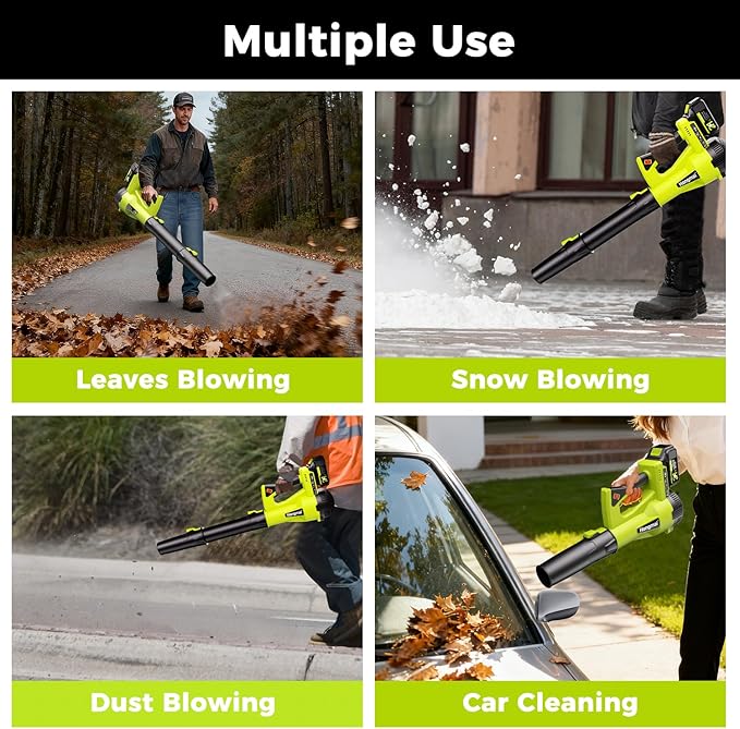 for Men Cordless Leaf Blower: 21V with 2 Batteries 4.0Ah, Fast Charger, 500CFM 150MPH Electric Leaf Blower, 6-Speed, Lightweight 3.7lbs for Yard, Garden, Patio Cleaning (Green)