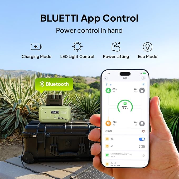 BLUETTI Elite 10 Mini Portable Power Station, 128Wh LiFePO4 Battery with 200W AC Outlet, 10ms UPS Backup, Fast Recharge Solar Generator for Camping, Travel & Outage Emergency Backup (Meadow Green)
