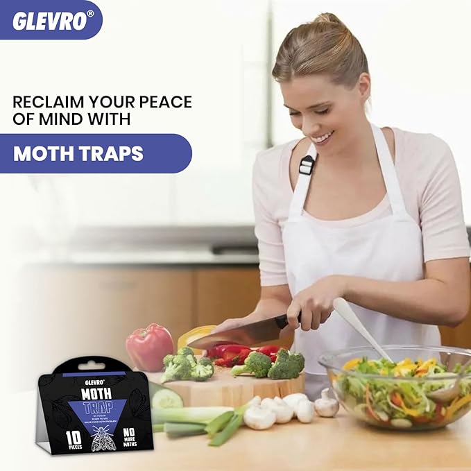 Glevro® Pantry Moth Traps for House Indoor 10 Pack – Extra Sticky Glue Trap for Kitchen and Food Storage – Seed Grain Flour Pheromone Traps for Pantry Moths