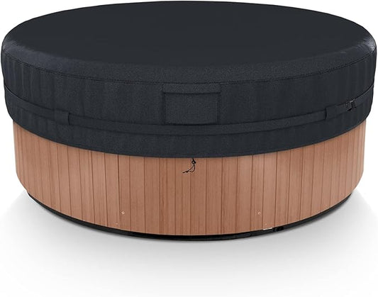 AKEfit Round Hot Tub Cover, 600D Polyester Waterproof for Hot Tub, UV Protection & Windproof, 80''x 14'', Black