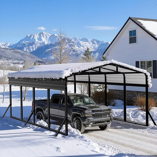 12x20 FT Metal Carport, Heavy Duty Carport with Reinforced Frame & Side Support Poles for All-Weather, Outdoor Car Port Suitable for Parking Pickup, Boat, Car, and Tractor