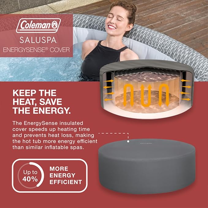 Coleman Sicily AirJet Large Round 5 to 7 Person Inflatable Hot Tub Portable Outdoor Spa with 180 AirJets and EnergySense Cover, Grey
