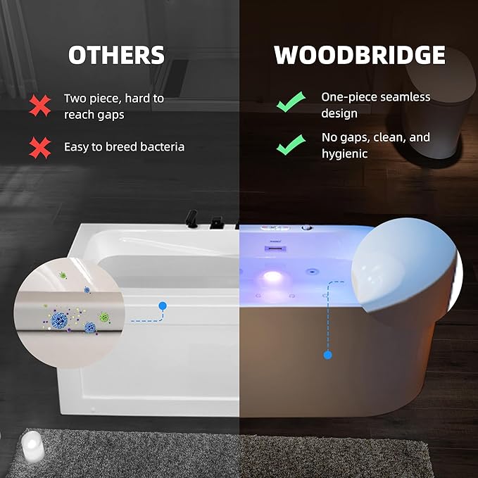 WOODBRIDGE 59" x 31-1/2" Whirlpool Water Jetted and Air Bubble Freestanding Heated Soaking Combination Bathtub with LED control panel,BJ-100