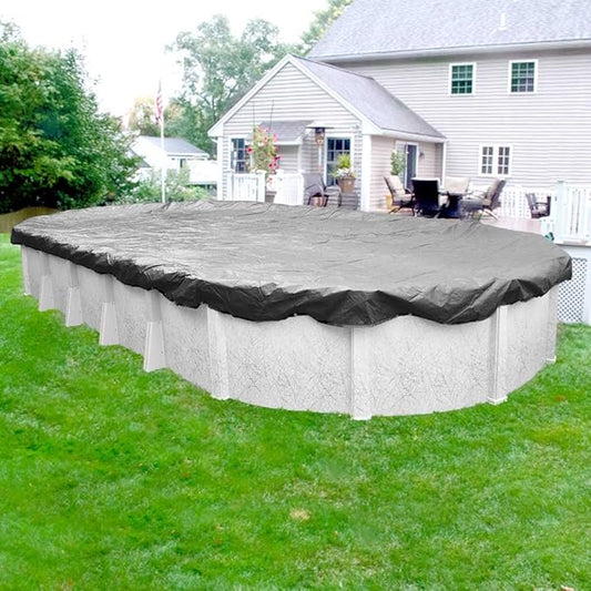 Robelle 16 x 32 ft Professional Silver Winter Oval Pool Cover for Above Ground Pools, 4 ft Overlap (20 x 36 ft Cover Size), Solid 12 x 12 Scrim, 3.7 oz/yd2, 15-Year Warranty, Style: 331632-4A