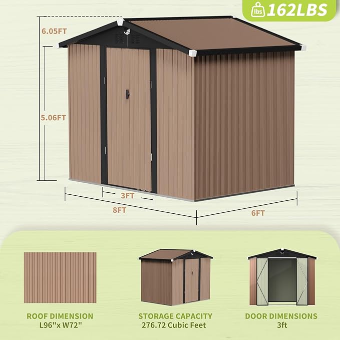 Metal Storage Shed,Outdoor Storage Building 8x6,Large Backyard Shed with Lockable Door,Waterproof Outside Storage Shed
