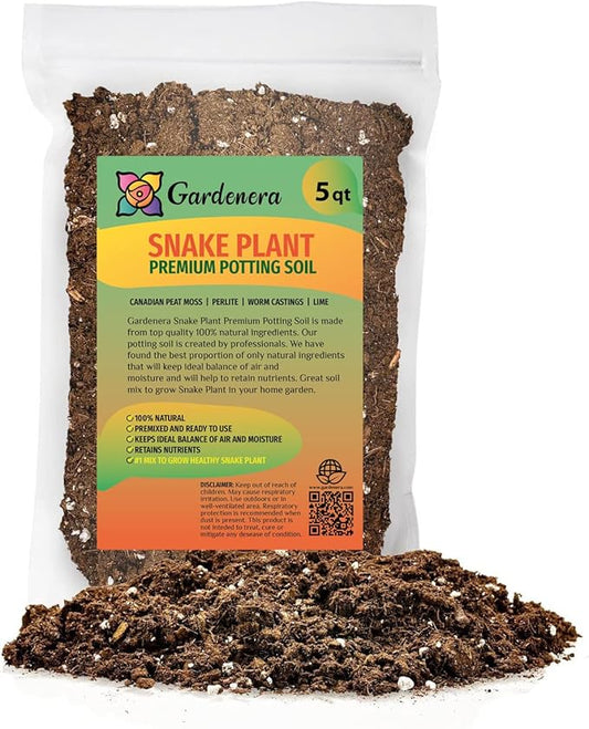 Gardenera RA Premium Snake Plant Potting Soil Mix, Green Sansevieria Trifascatia Zeylanica Plants, Plant or Re-Pot Your Snake Plant - (5 Quart Bag), (SNAKE-PLANT-5QT)