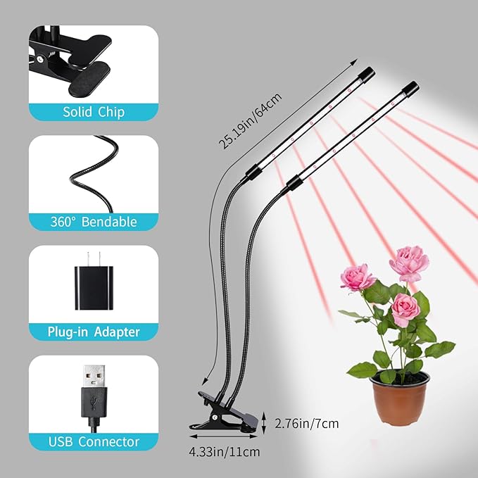 Grow Lights for Indoor Plants, 84LEDs Clip Plant Lights, Full Spectrum LED Plant Growing Lamps with FlexibleGooseneck4/8/12/18H Timer, 3 Spectral Modes, 10 Dimmable Levels (1 Pack)