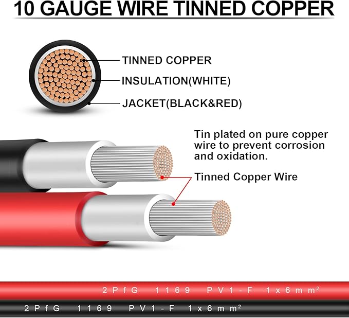 iGreely 20 Feet 10AWG Solar Extension Cable with Female and Male Connector Solar Panel Wire Adapter (20FT Red + 20FT Black)