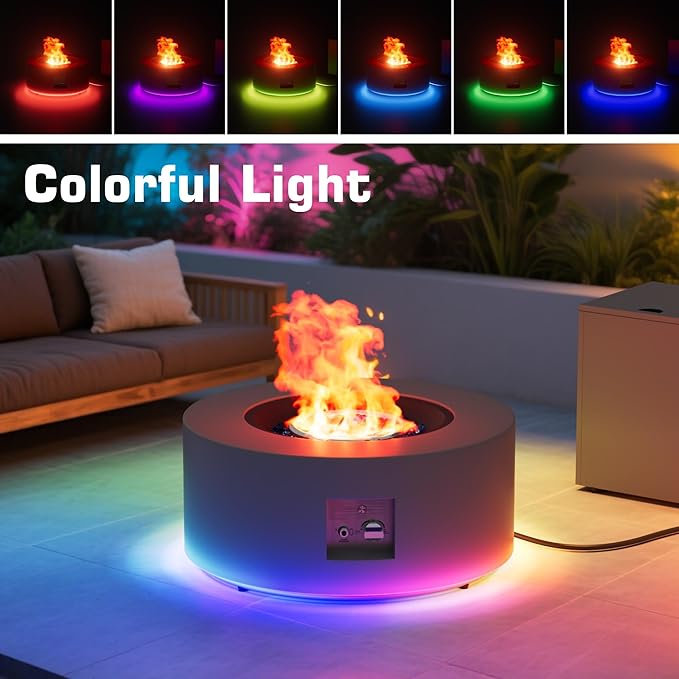 Outdoor Fire Pit Table Propane Gas Fire pits & Outdoor Fireplaces 30'' Round Firepit Table, 50,000 BTU Fire Table for Patio Set, Dark Grey