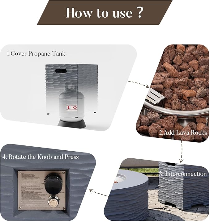 Cosiest Propane Fire Pit with Tank Cover for Outside, 35 in Round Gas Fire Pits for Outdoor Patio, Certified, 50000 BTU Concrete Rectangle Base with Rain Cover, Free Lava Rocks