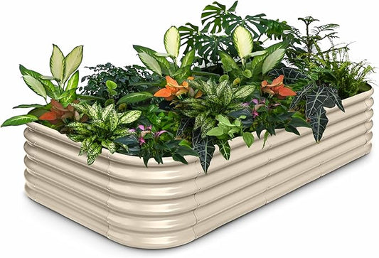 8x4x1.5 ft Galvanized Raised Garden Bed, 18" Tall Metal Planter Box Outdoor for Herb Fruit Vegetable, Modular Raised Flower Bed for Outside Space Backyard, Patio, Home Gardening - Sand Beige