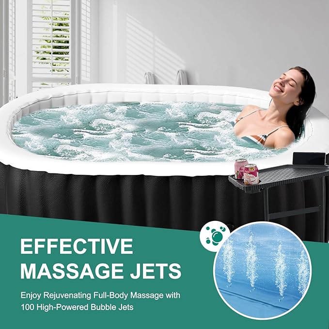 DoCred 1-2 Person Inflatable Hot Tub, 75" X 47" X 25" Oval Blow Up Portable Hot Tub with 100 Bubble Jets, Large Outdoor Spa Bathtub Set Included Heater Pump, Insulated Cover and Side Table