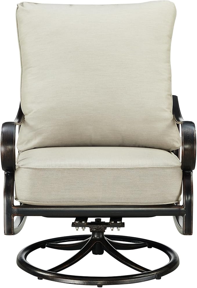 Pair of Black Aluminum Patio Deep Seating Swivel Rocker Club Chairs with Light Grey Cushions