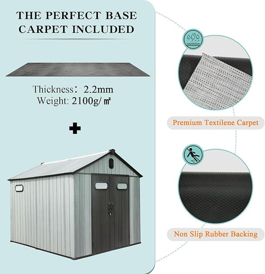 Domi 8x10FT Resin Outdoor Storage Shed with Lockable Door, Waterproof Outside Sheds with Windows & Vents, Heavy-Duty Plastic Tool Storage Shed for Patio Furniture, Lawn Mower, Bike