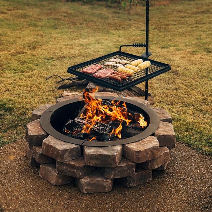 Ash & Ember 36" Wagon Wheel Fire Grate, High-Efficiency Smoke-Free Fireplace Log Grate, Decorative Wood Burning Lifted Grate Pit, Sandblasted Steel with Light Oil Coating