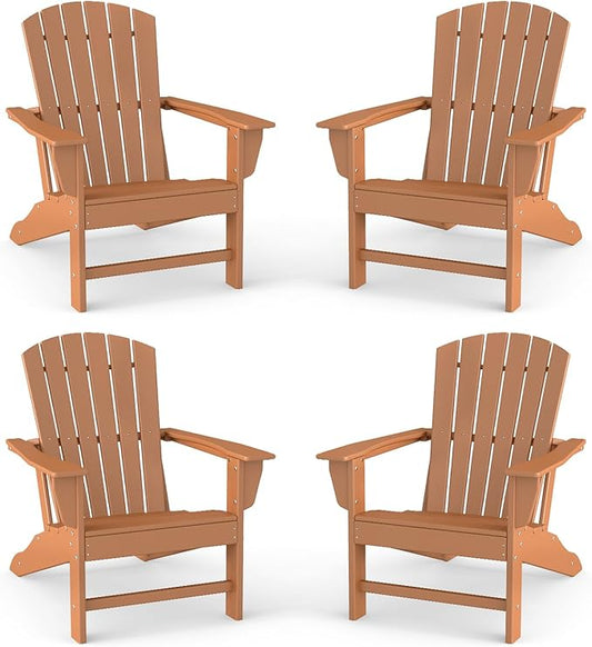 BRIOPAWS Adirondack-Chairs-Set of 4 | Fire Pit Chair | Oversized | HDPE Plastic | Weather Resistant | for Deck Outdoor Poolside Campfire | Teak